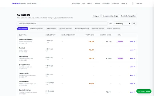 Customer CRM screenshot